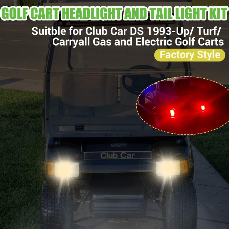 Drive-up Golf Cart Light Kit, Club Car DS Halogen Headlight and LED Tail Light Kit for DS 1993-up Gas and Electric Golf Carts Factory Style, Club Car Light OEM 101988002 101988001 - Image 5
